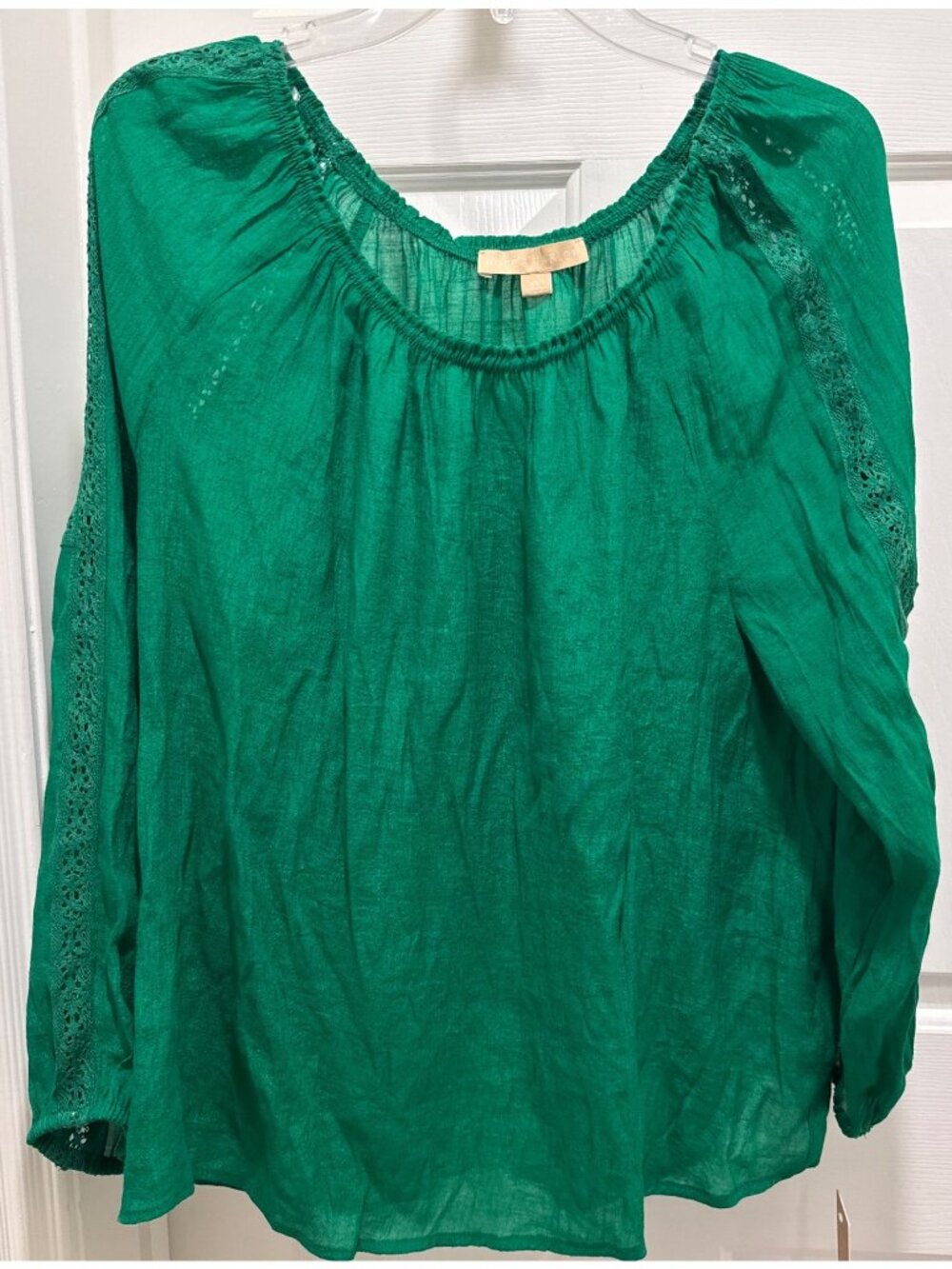 Hope & Harlow womens XL Jolly green long sleeve shirt blouse crochet lace trim - Picture 14 of 14